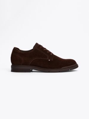 brown flexible suede derby shoes for men tommy hilfiger