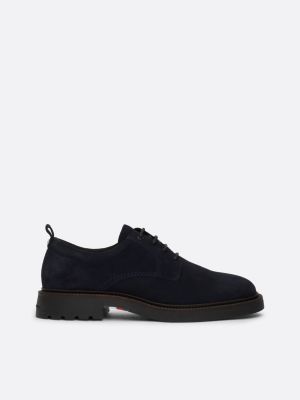 scarpe derby in camoscio blue da uomini tommy hilfiger