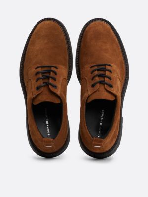 brown suede derby shoes for men tommy hilfiger