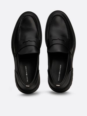 mocassini leggeri in pelle nero da uomini tommy hilfiger