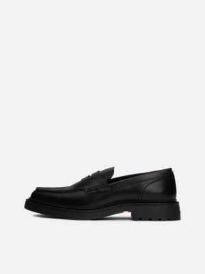 zwart lichtgewicht leren loafer voor heren - tommy hilfiger