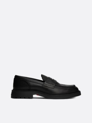 zwart lichtgewicht leren loafer voor heren - tommy hilfiger