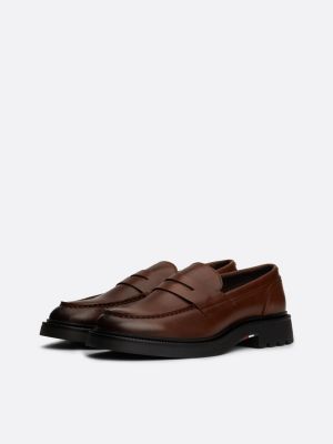 brown lightweight leather loafers for men tommy hilfiger