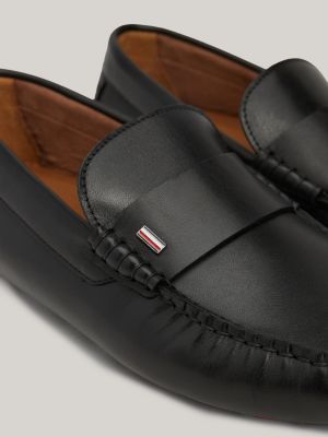 mocassini driver in pelle nero da uomini tommy hilfiger