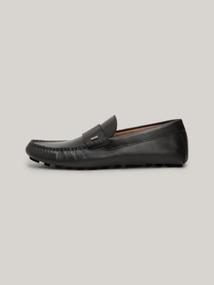 black cleat leather driving shoes for men tommy hilfiger