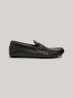 black cleat leather driving shoes for men tommy hilfiger