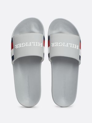 grey logo strap pool slides for men tommy hilfiger