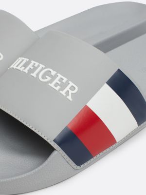 grey logo strap pool slides for men tommy hilfiger