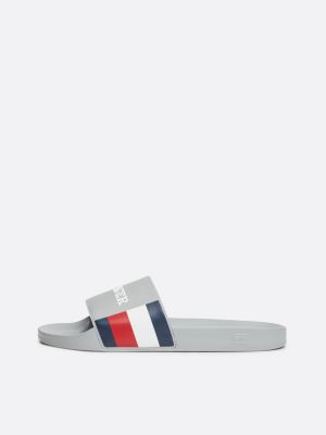 grey logo strap pool slides for men tommy hilfiger