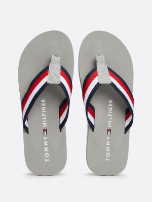 grey signature tape flip-flops for men tommy hilfiger