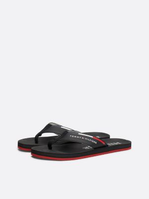 black logo strap flip-flops for men tommy hilfiger