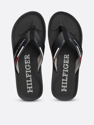 black logo strap flip-flops for men tommy hilfiger