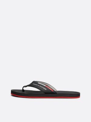 black logo strap flip-flops for men tommy hilfiger