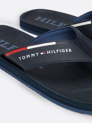 blue logo strap flip-flops for men tommy hilfiger