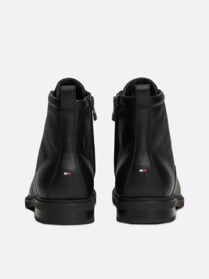 black leather warm lined lace-up boots for men tommy hilfiger