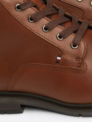 brown leather warm lined lace-up boots for men tommy hilfiger