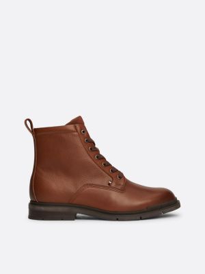 braun leder-schnürstiefel mit warmem innenfutter für herren - tommy hilfiger