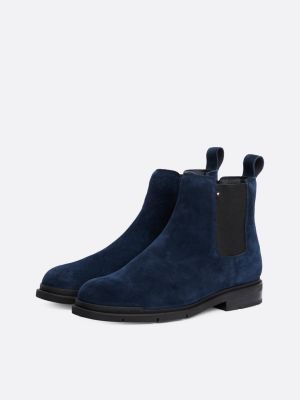 blauw suède warm gevoerde chelsea boot voor heren - tommy hilfiger