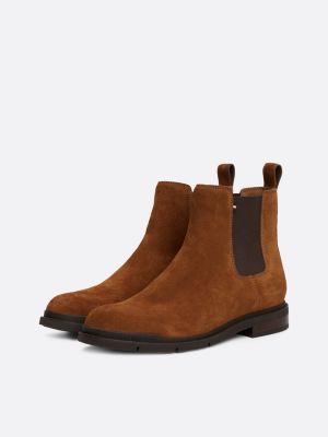 brown suede warm lined chelsea boots for men tommy hilfiger