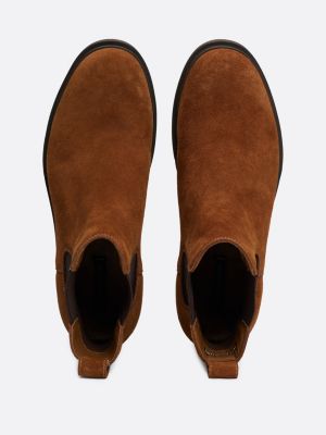 bottes chelsea en daim fourrées marron pour hommes tommy hilfiger