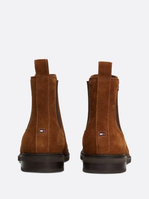 bottes chelsea en daim fourrées marron pour hommes tommy hilfiger