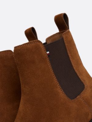 bottes chelsea en daim fourrées marron pour hommes tommy hilfiger