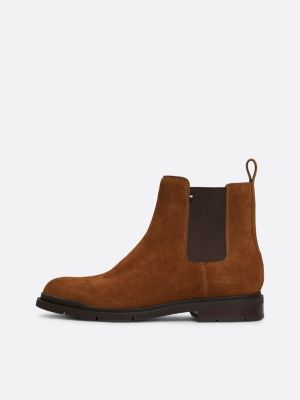 bottes chelsea en daim fourrées marron pour hommes tommy hilfiger