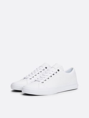 zapatillas de piel essential con monograma th blanco de hombres tommy hilfiger