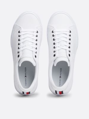 zapatillas de piel essential con monograma th blanco de hombres tommy hilfiger