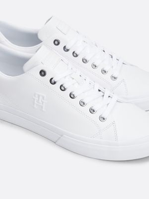 zapatillas de piel essential con monograma th blanco de hombres tommy hilfiger