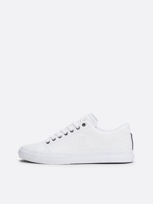 zapatillas de piel essential con monograma th blanco de hombres tommy hilfiger