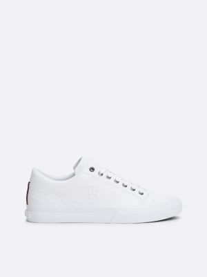 Essential leren sneaker met relief monogram Wit Tommy Hilfiger