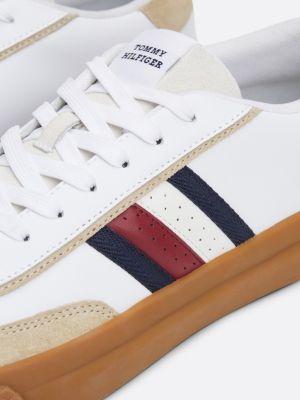 white mixed texture leather cupsole trainers for men tommy hilfiger