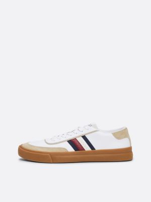 white mixed texture leather cupsole trainers for men tommy hilfiger