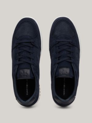 blue nubuck leather basketball trainers for men tommy hilfiger