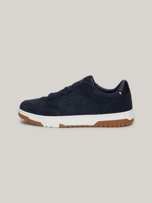 blue nubuck leather basketball trainers for men tommy hilfiger