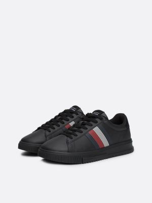 black contrast heel leather trainers for men tommy hilfiger