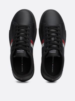 black contrast heel leather trainers for men tommy hilfiger