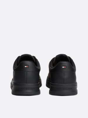 black contrast heel leather trainers for men tommy hilfiger