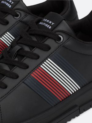 black contrast heel leather trainers for men tommy hilfiger