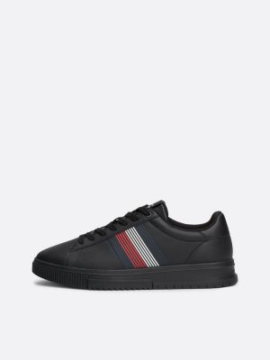 black contrast heel leather trainers for men tommy hilfiger