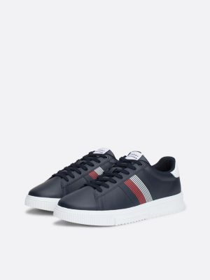 blue contrast heel leather trainers for men tommy hilfiger