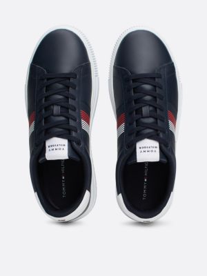 blue contrast heel leather trainers for men tommy hilfiger