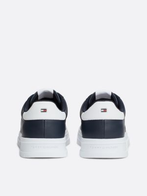 blue contrast heel leather trainers for men tommy hilfiger