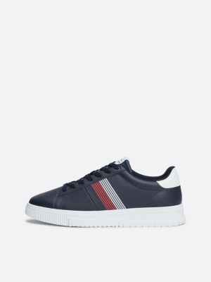 blue contrast heel leather trainers for men tommy hilfiger