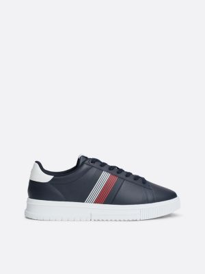 blue contrast heel leather trainers for men tommy hilfiger