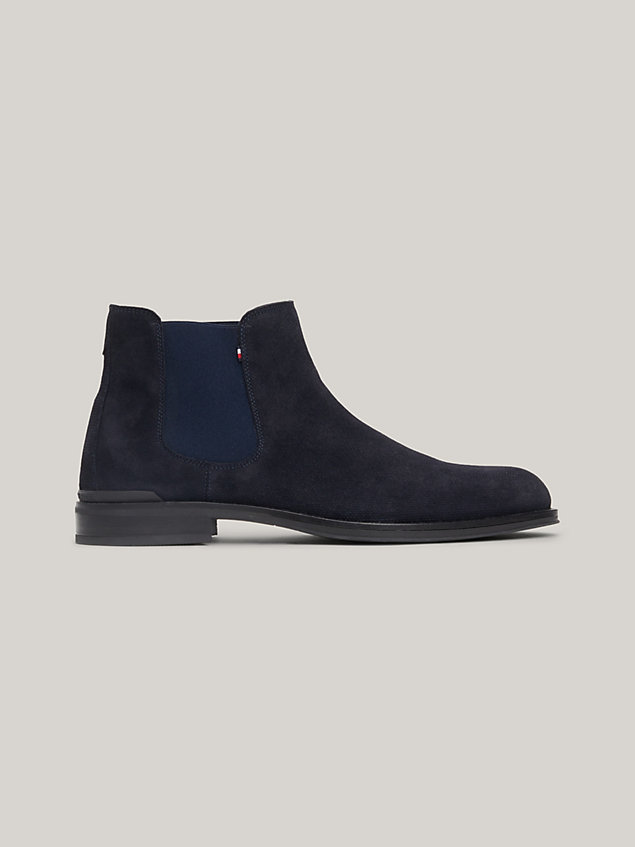 blue suede round toe chelsea boots for men tommy hilfiger