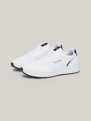 white logo mixed texture trainers for men tommy hilfiger
