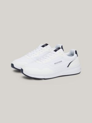 wit sneaker met gemengde texturen en logo voor heren - tommy hilfiger