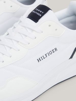 wit sneaker met gemengde texturen en logo voor heren - tommy hilfiger